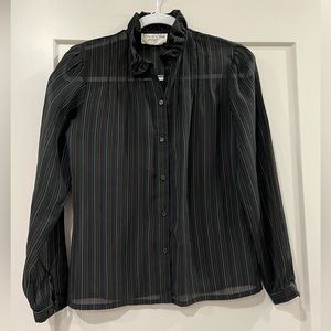 Vintage Oscar de la Renta SPORT Ruffled Collar Rainbow Button Up Sheer Blouse